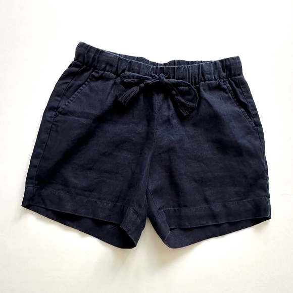 Talbots 100% Linen Navy Blue Elastic Waist Tie Pull On Shorts Women's Size P - Picture 1 of 9